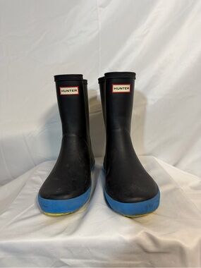 Hunter Kids Black Rain Boots with Blue Soles